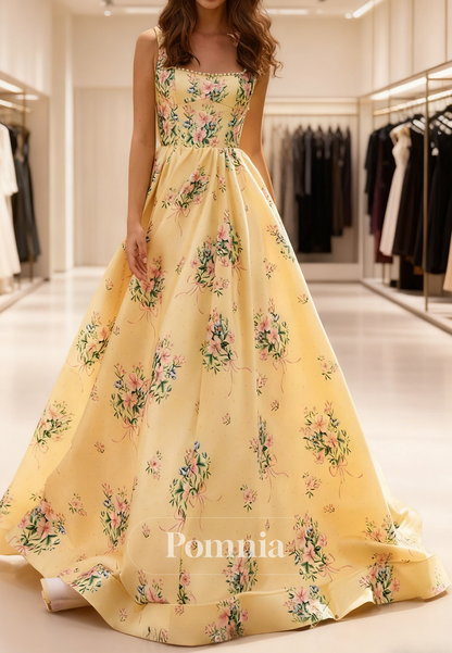 Daffodil Spaghetti Straps Square A-Line Prom Dress