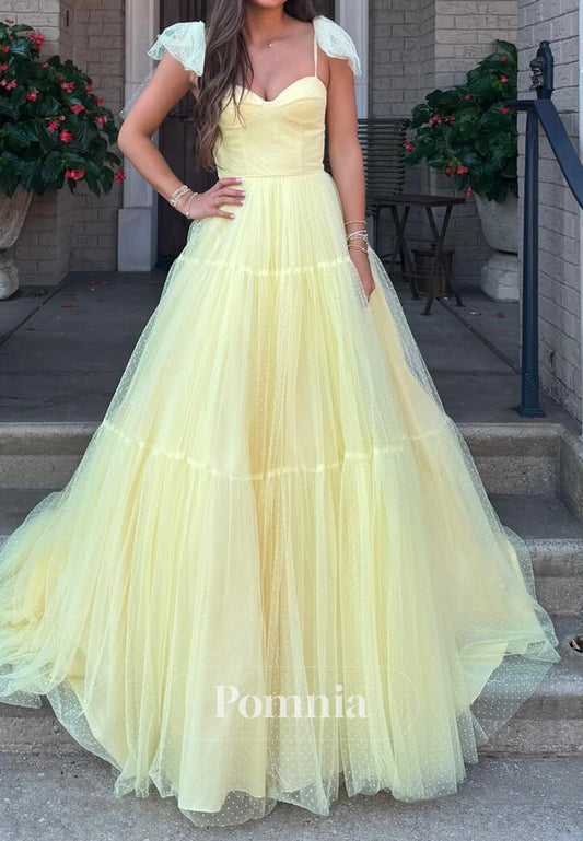 Daffodil Spaghetti Straps Sweetheart A-Line Lace Prom Dress