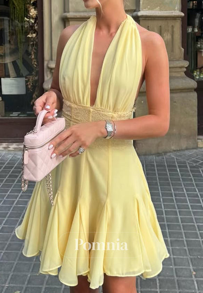 Daffodil Spaghetti Straps V-Neck Empire-Waist Short Homecoming Dress