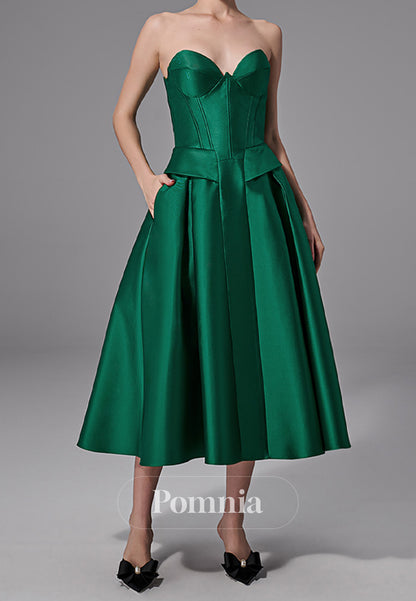 Dark Green A-Line Strapless Sleeveless Corset Mother of the Bride Dress