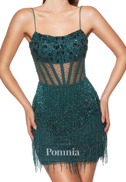 Dark Green Spaghetti Straps Scoop Tulle Homecoming Dress