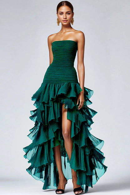 Eucalyptus Strapless Tulle Tiered Ruffles Formal Dress