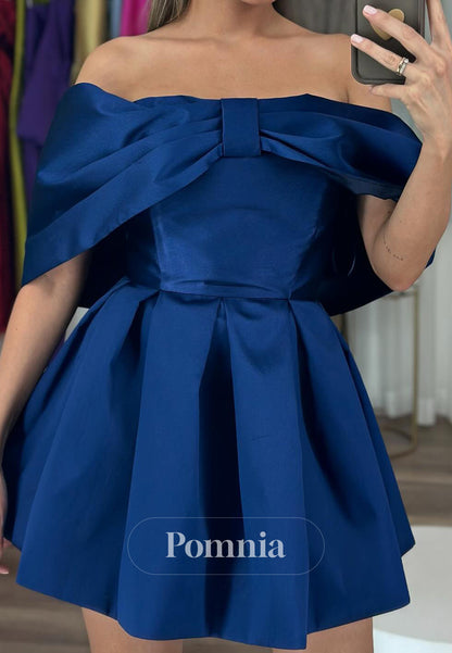 Dark Navy Off-Shoulder Sleeveless A-Line Homecoming Dress