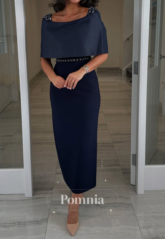 Dark Navy Short Sleeves Scoop Empire-Waist  Mother of the Bride Dress