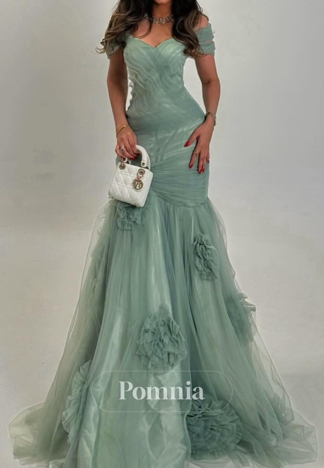 Dusty Sage A-Line Sleeveless Strapless Ruffles Prom Dress