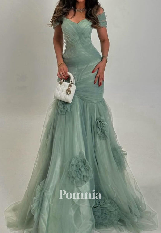 Dusty Sage A-Line Sleeveless Strapless Ruffles Prom Dress