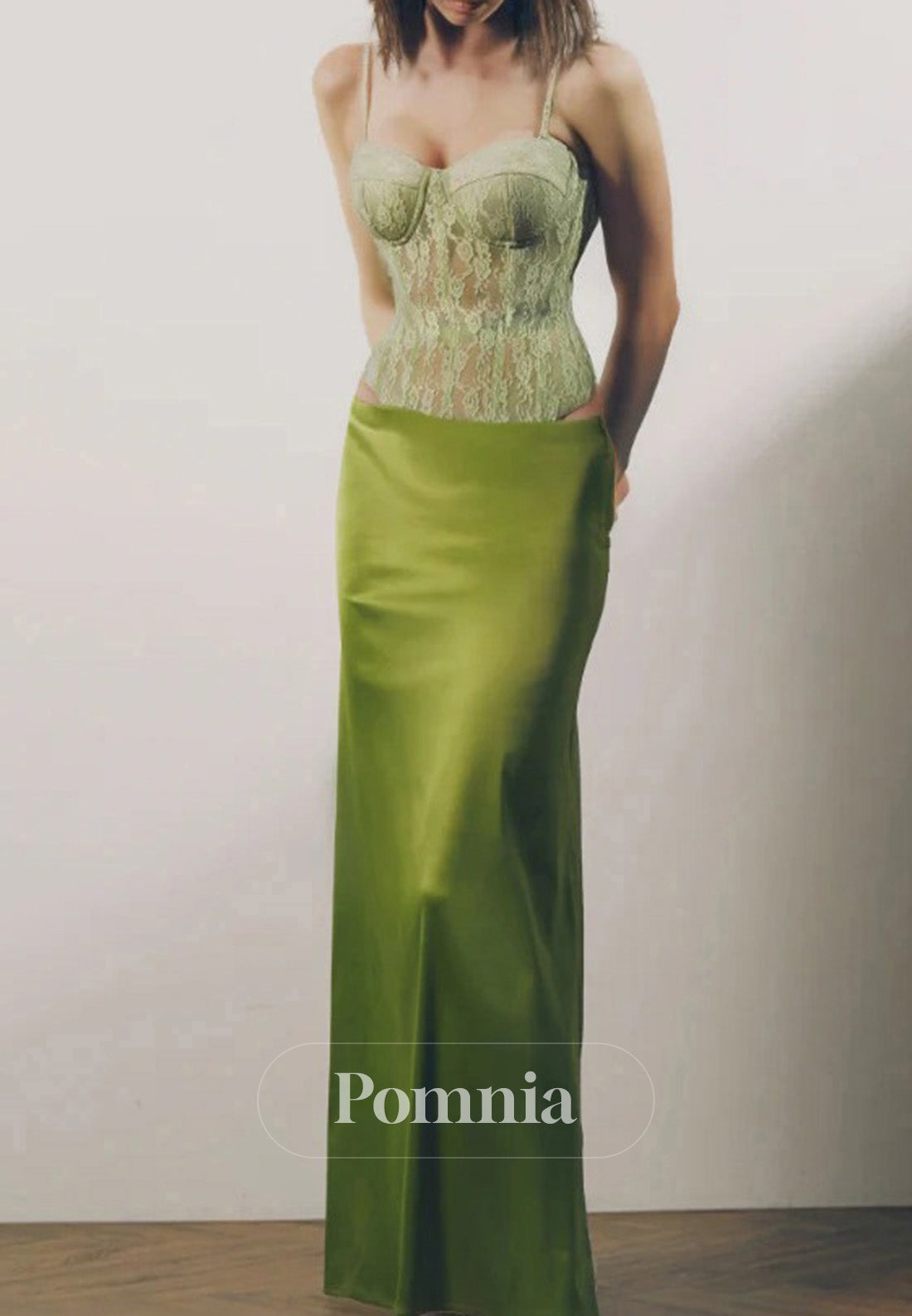 Dusty Sage Spaghetti Straps Sweetheart Corset Prom Dress