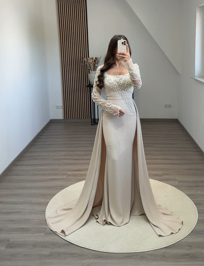 Long Sleeves Square A-Line Evening Dress