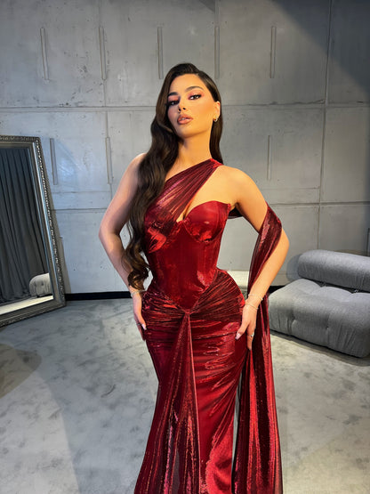 Simple One Shoulder Sleeveless Ruched Sheath Prom Dress