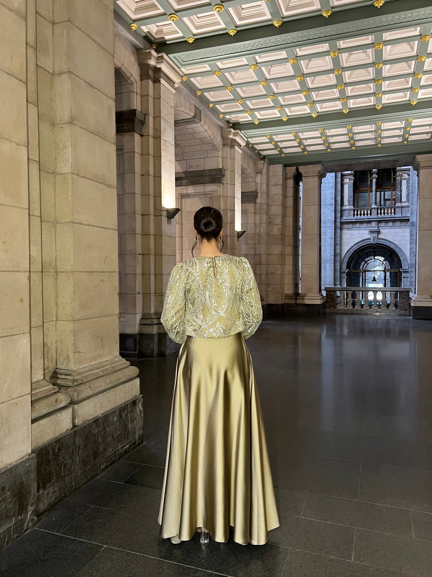 Green A-Line Bateau Neck Long Sleeves Evening Formal Dress