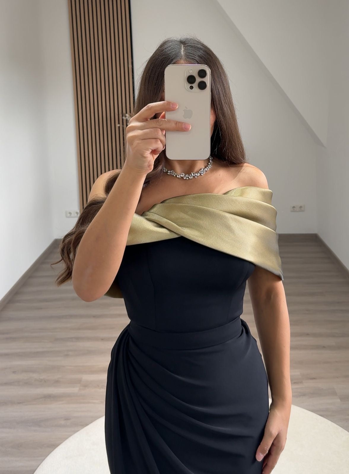 Black Off-Shoulder Sleeveless Slit Ruched Evening Dress