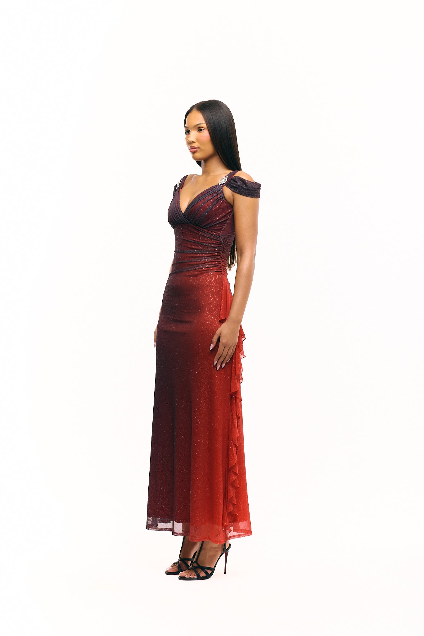 The Red Spaghetti Straps Midnight Skies Gown