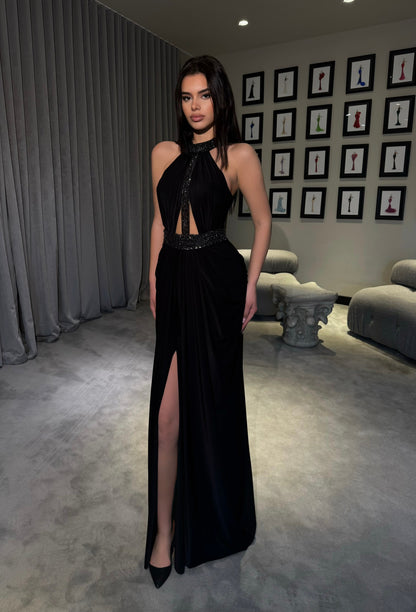 Halter Gown with Beaded Neckline