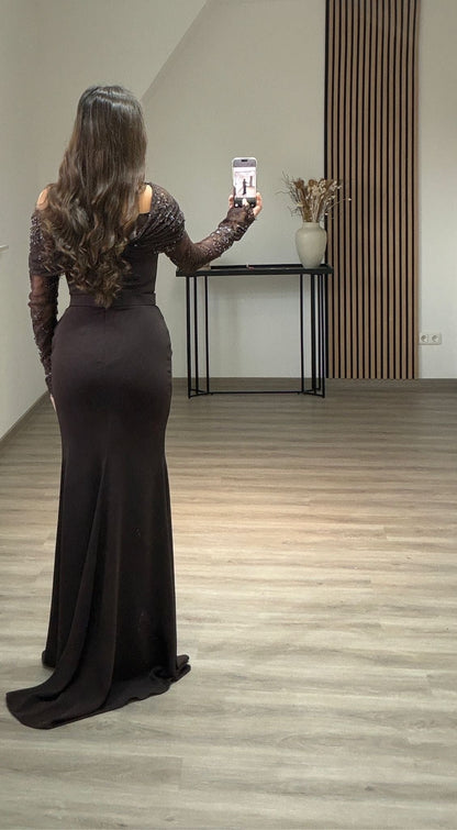 Sheath One Shoulder Long Sleeves Appliques Evening Dress