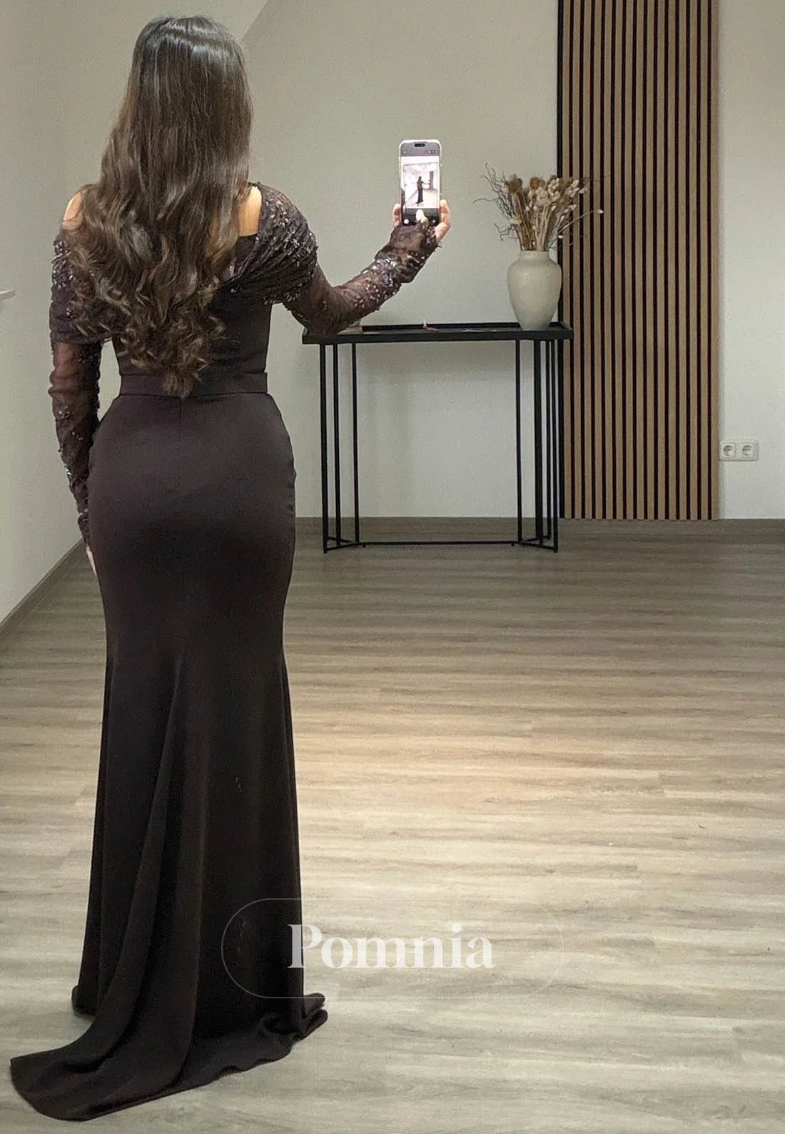 Simple Long Sleeves Scoop Ruched Empire-Waist Evening Dress