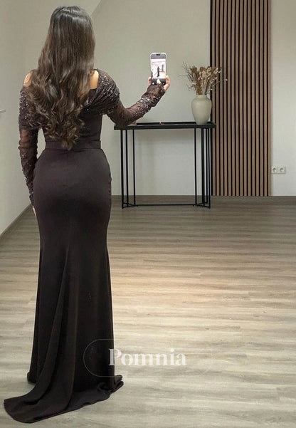 Simple Long Sleeves Scoop Ruched Empire-Waist Evening Dress