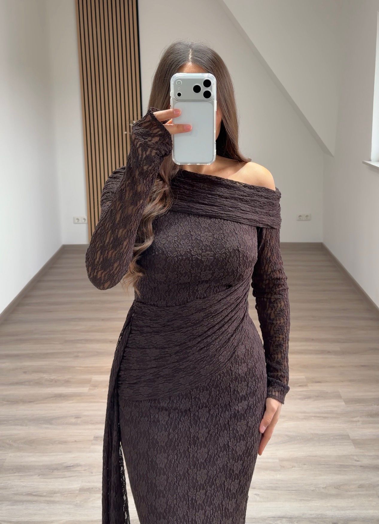 Long Sleeves Scoop Ruched Evening Party Dress with Detachable Train