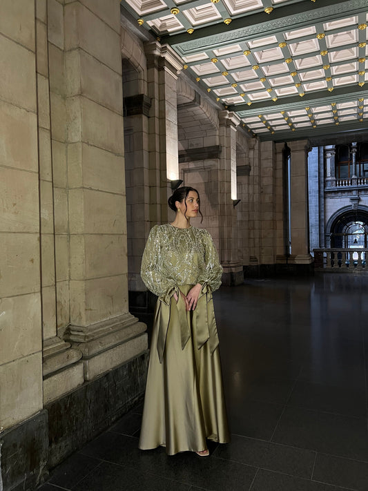 Green A-Line Bateau Neck Long Sleeves Evening Formal Dress