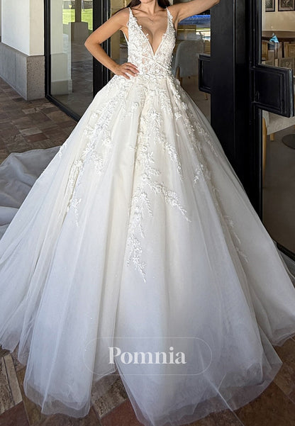 Elegant A-Line Spaghetti Straps V-Neck Corset Lace Wedding Dress