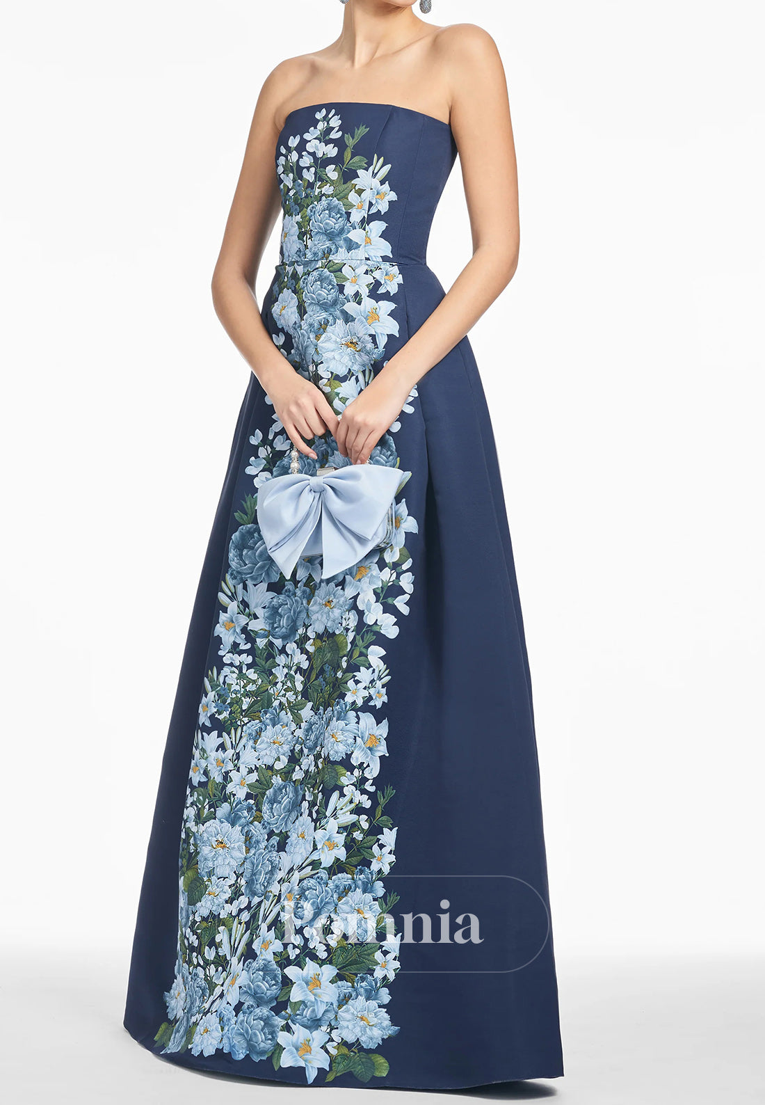 Elegant A-Line Strapless Sleeveless Printed Floral Mother of the Bride Dress