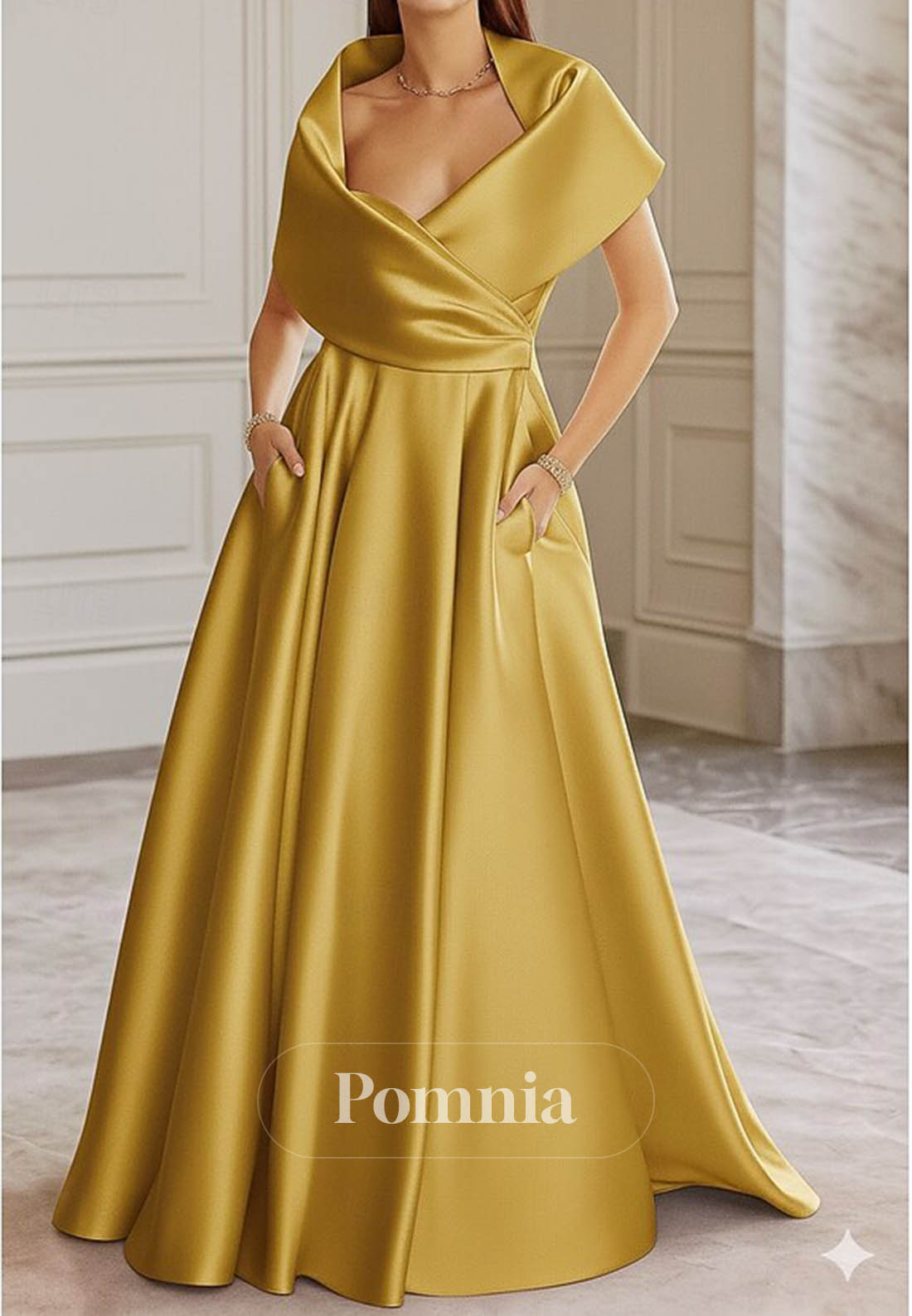 Elegant Cap Sleeves V-Neck Empire-Waist Evening Dress