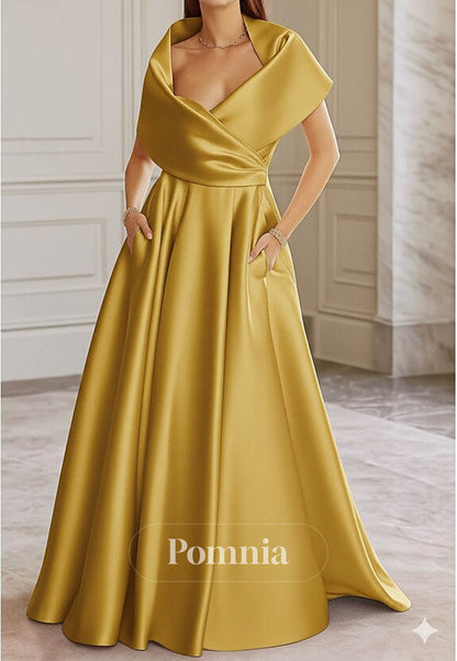 Elegant Cap Sleeves V-Neck Empire-Waist Evening Dress