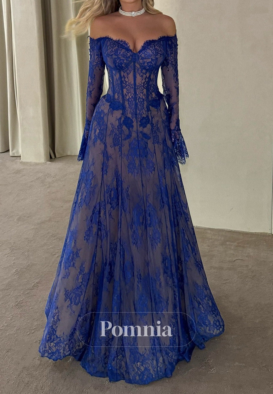 Elegant Long Sleeves Off-Shoulder Corset A-Line Prom Dress