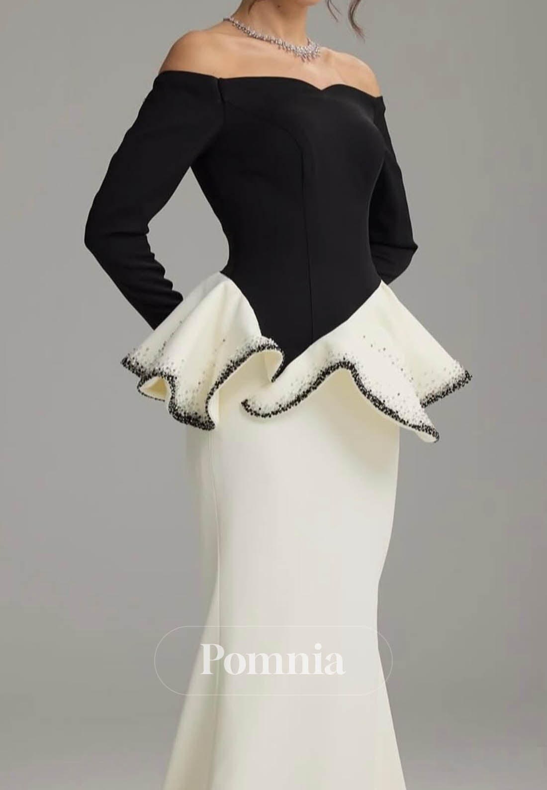 Elegant Long Sleeves Off-Shoulder Empire-Waist Evening Dress