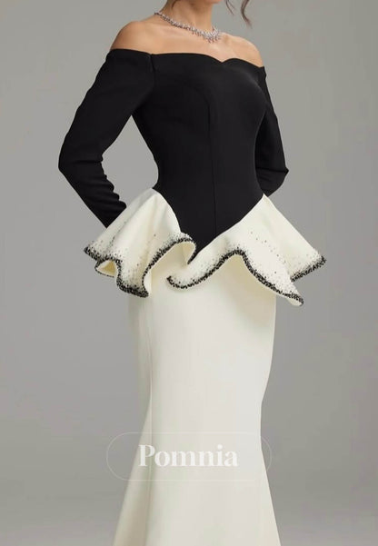 Elegant Long Sleeves Off-Shoulder Empire-Waist Evening Dress