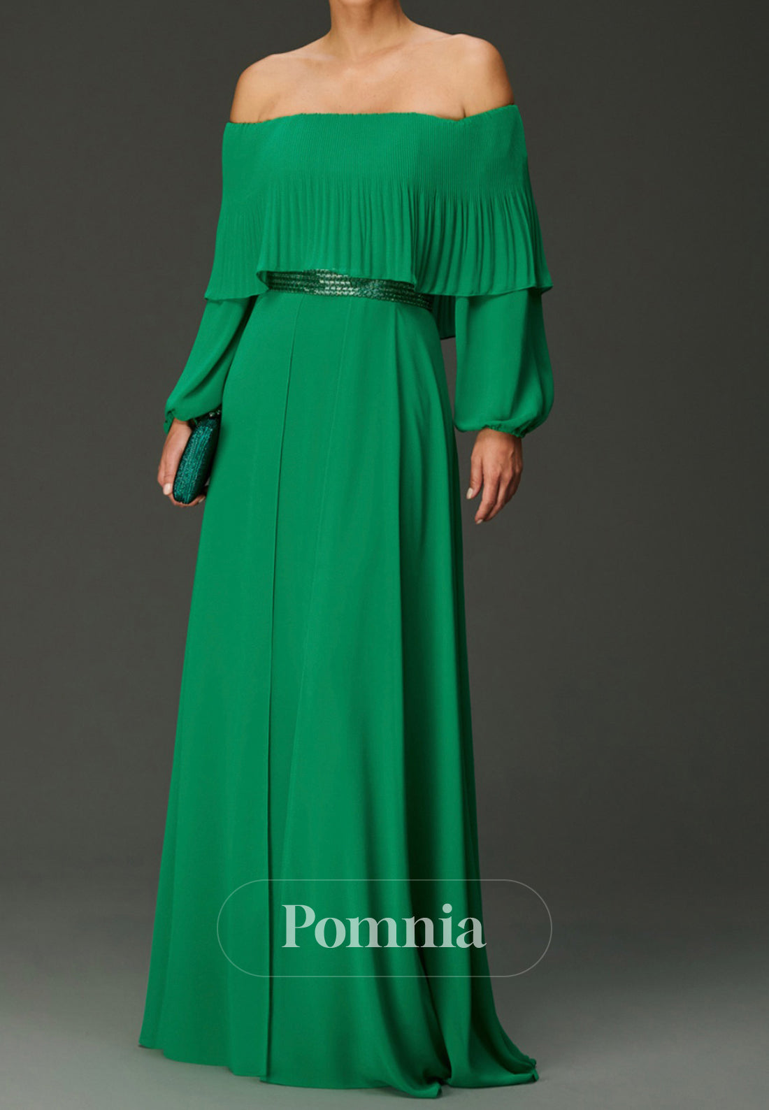 Elegant Long Sleeves Off-Shouldr Empire-Waist Chiffon Mother of the Bride Dress