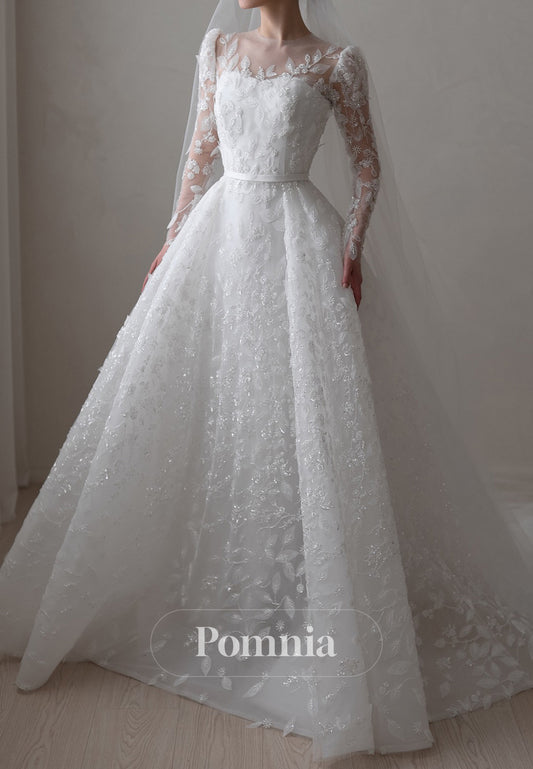 Elegant Long Sleeves Scoop Empire-Waist A-Line Wedding Dress