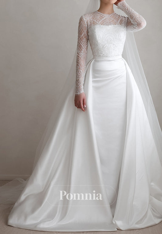 Elegant Long Sleeves Scoop Empire-Waist Corset Wedding Dress