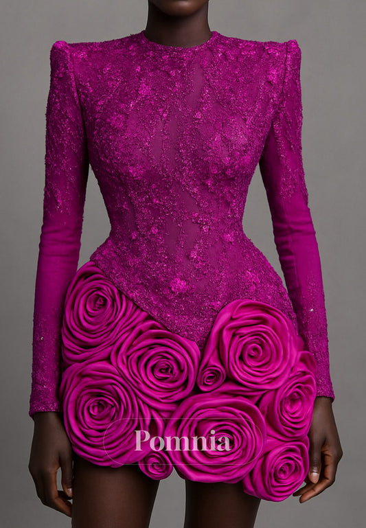 Elegant Long Sleeves Scoop Floral Appliques Homecoming Dress
