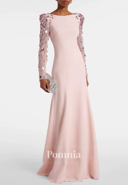 Elegant Long Sleeves Scoop Sequins A-Line Evening Dress