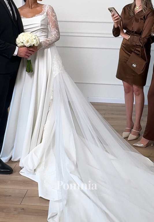 Elegant Long Sleeves Square Sweep Train Wedding Dress