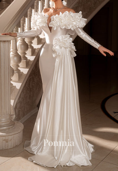 Elegant Long Sleeves Sweetheart Floral Appliques Wedding Dress