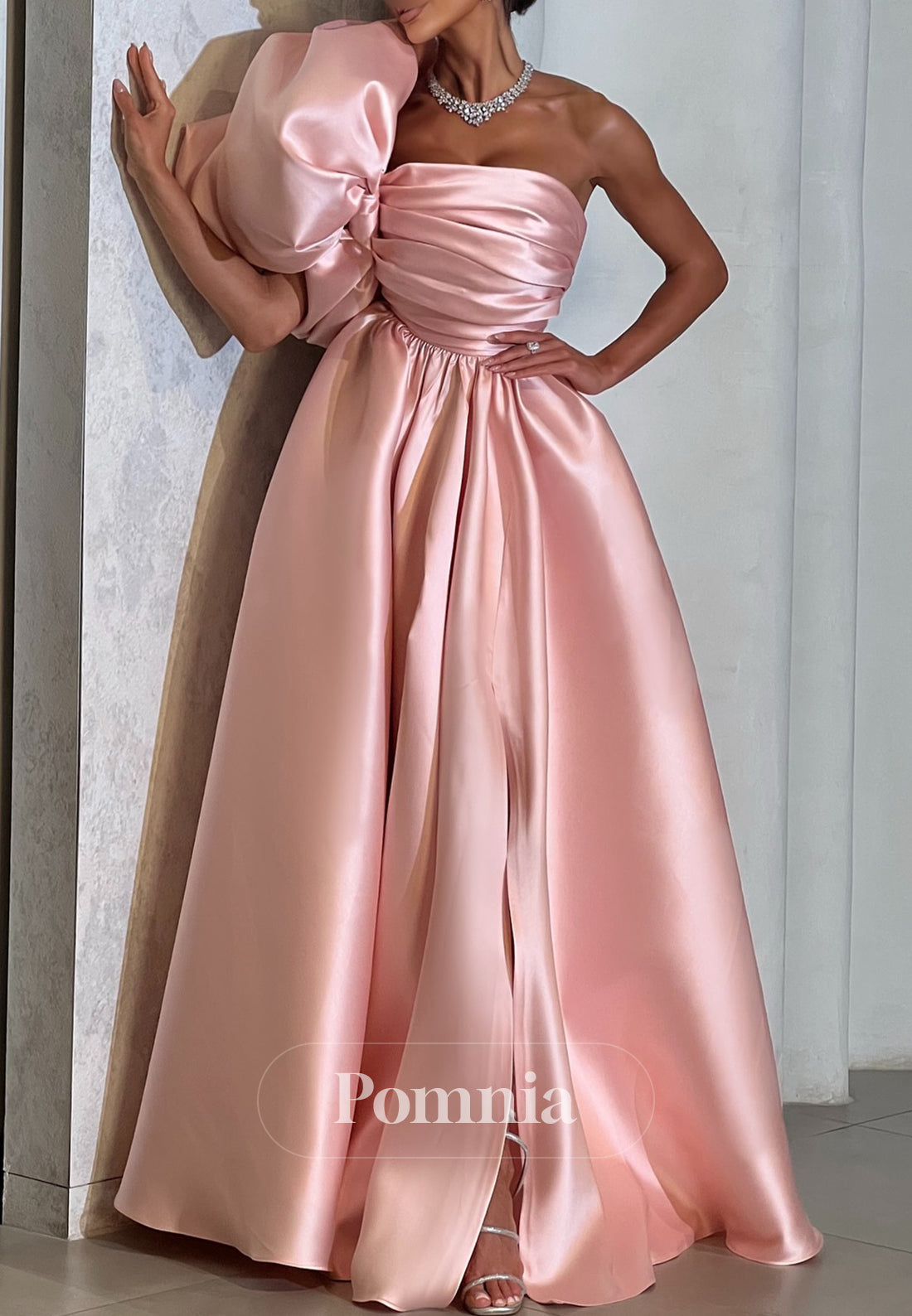 Elegant One Shoulder Sleeveless Empire-Waist Prom Dress