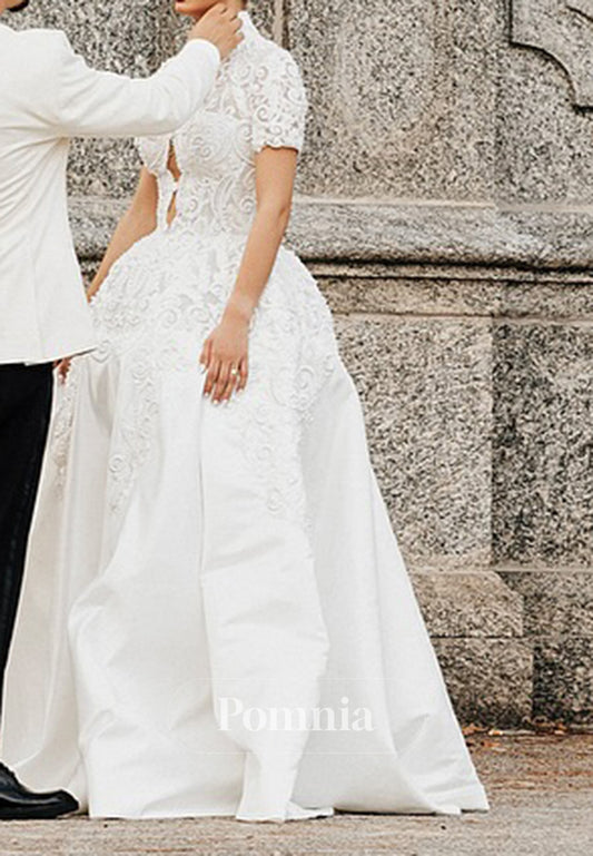 Elegant Short Sleeves Short Sleeves A-Line Wedding Dress