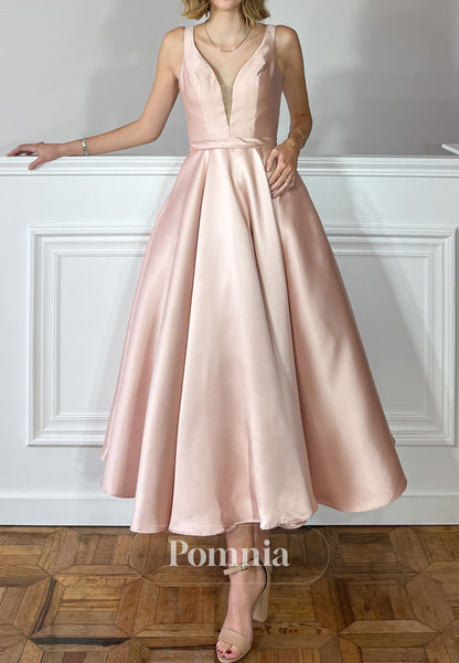 Elegant Spaghetti Straps V-Neck Satin Prom Dress