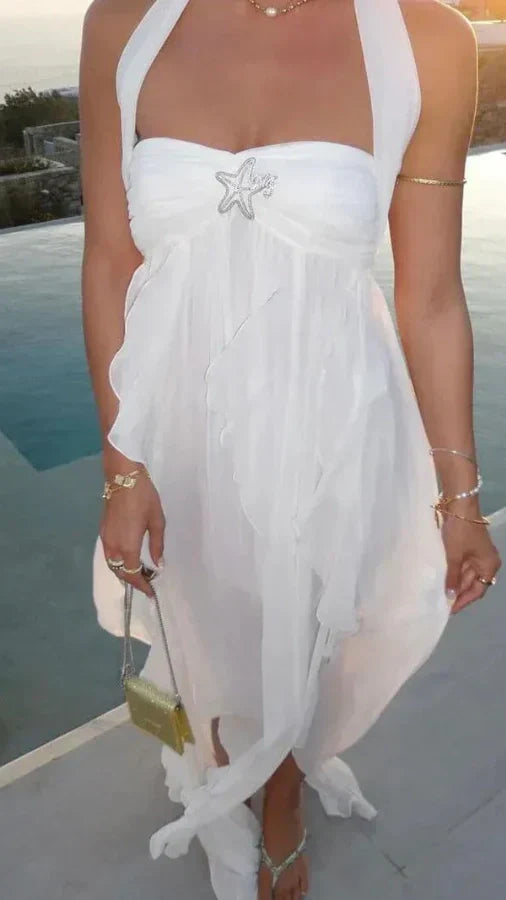 Elegant White Chiffon Party Dress Ruffle Women Prom Dress