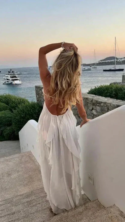 Elegant White Chiffon Party Dress Ruffle Women Prom Dress