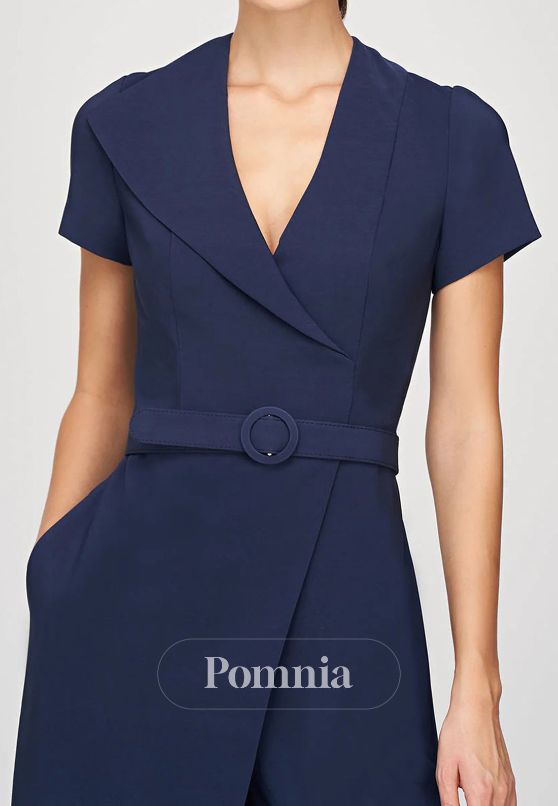 Simple Short Sleeves V-Neck Walk Thru Jumpsuit