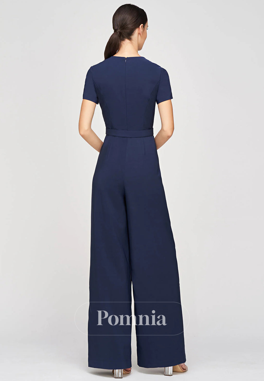 Simple Short Sleeves V-Neck Walk Thru Jumpsuit