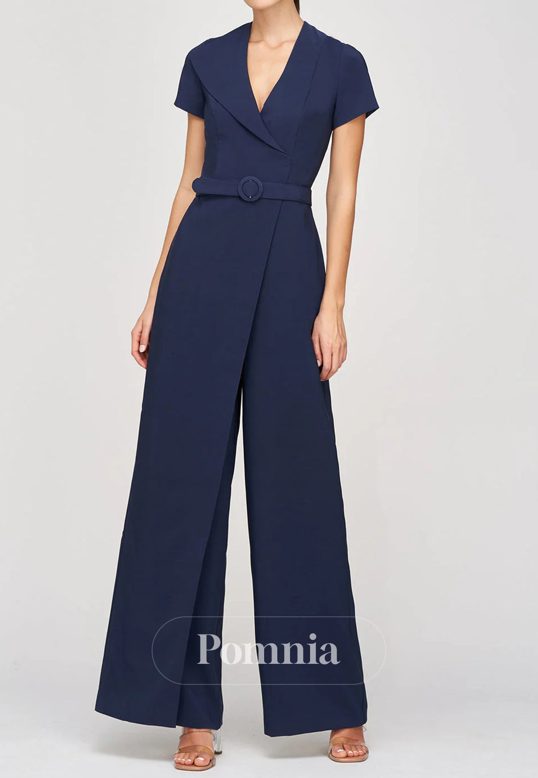 Simple Short Sleeves V-Neck Walk Thru Jumpsuit