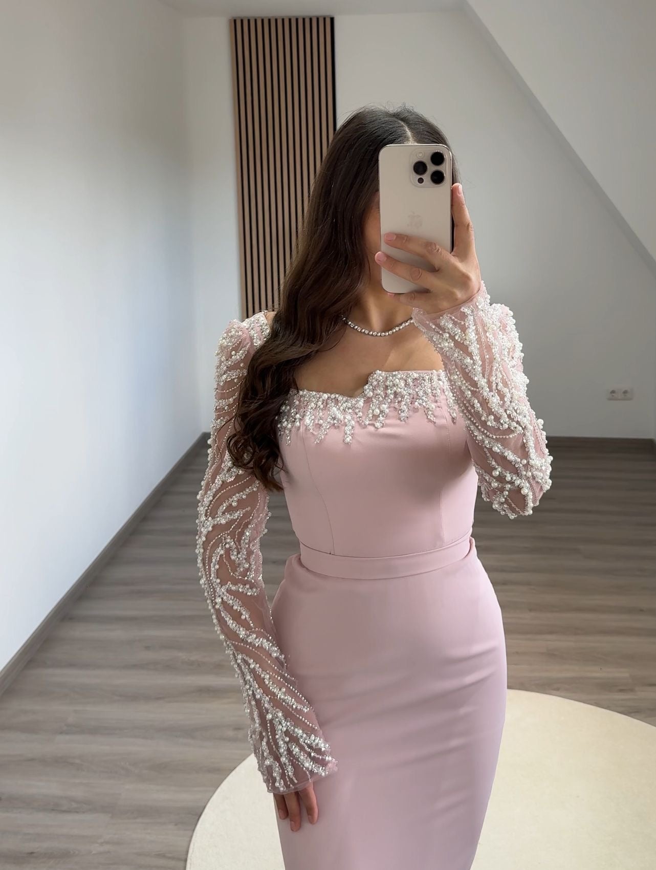 Long Sleeves Sweetheart Ruched Evening Dress