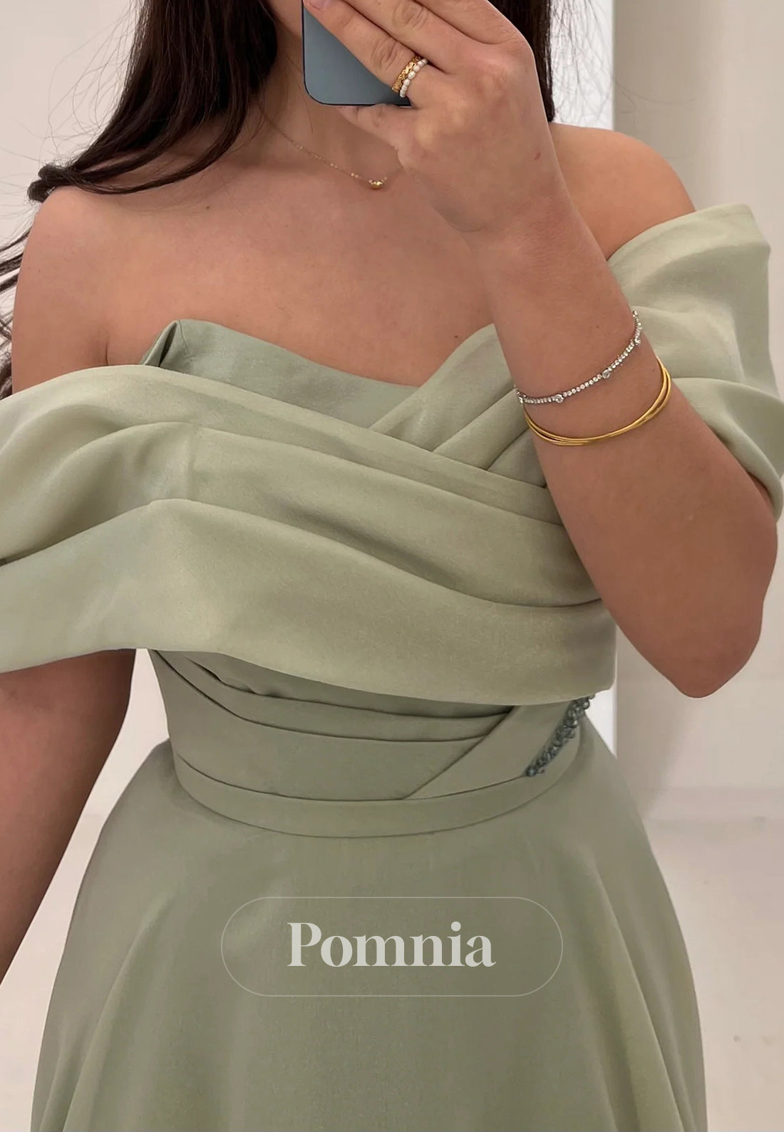 A-Line Evening Gown Off-Shoulder Pleated Formal Dress