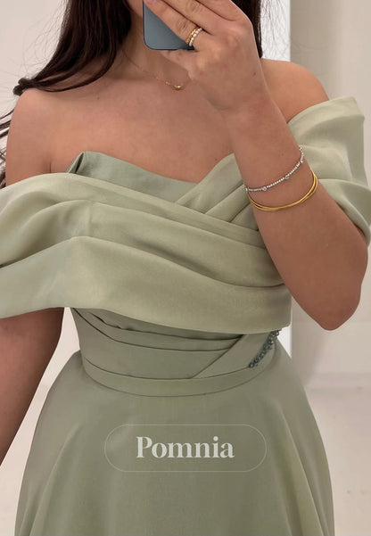 A-Line Evening Gown Off-Shoulder Pleated Formal Dress