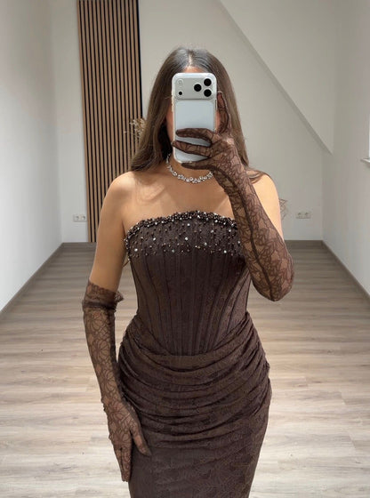 Cap Sleeves Sweetheart Beads Evening Dress