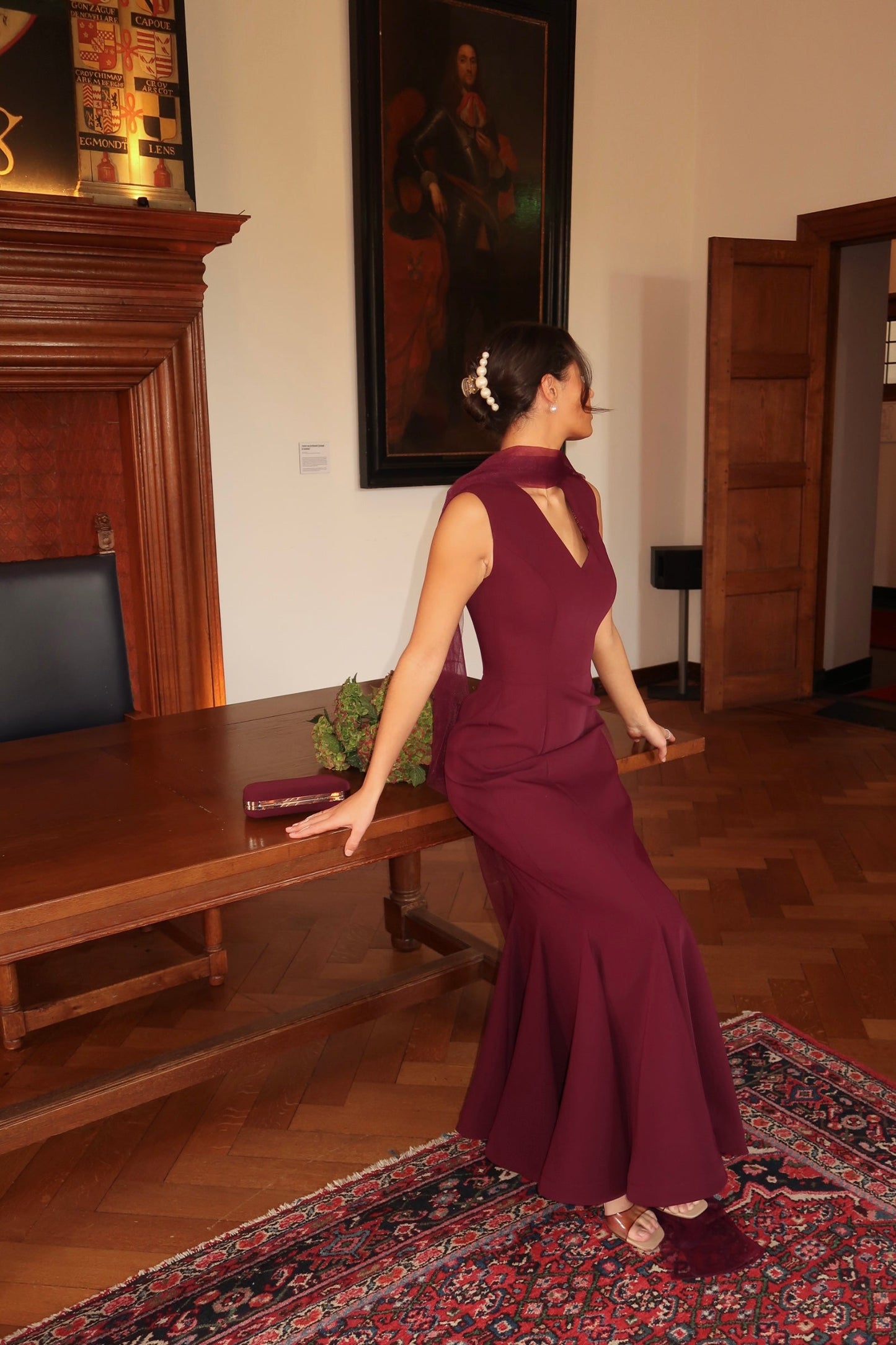 A-Line Suit Plum Satin Evening Dress