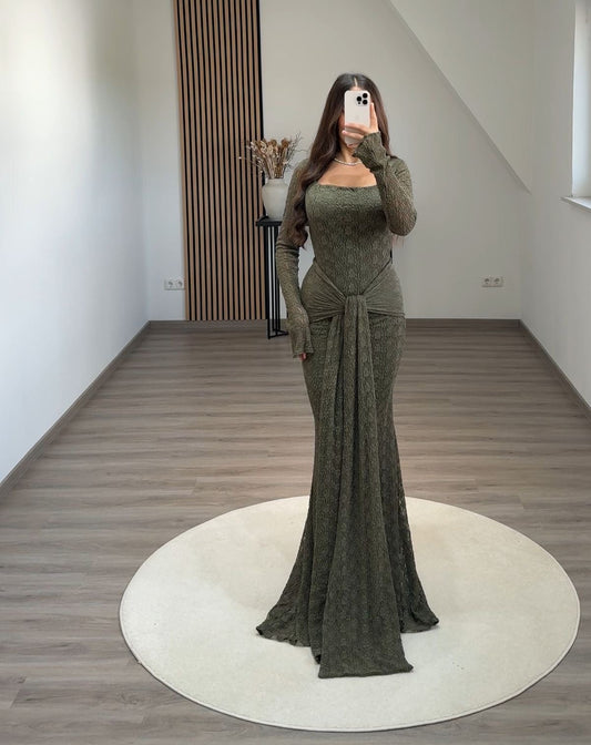 A-Line Cape Scoop Beads Chiffon Evening Dress